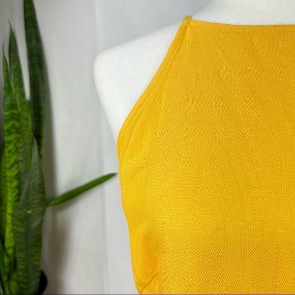 LOFT Size 6 Yellow Linen Blend Halter Dress MIDI Spring Summer - Picture 3 of 13